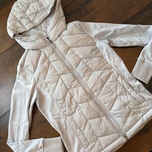 Barbour Jacket Womens 4 Beige Forecast Sweat Hooded Quilted Full Zip‎ Coat